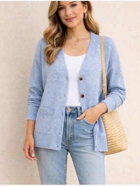 Ella Moss Light Blue V-Neck Button Front Cardigan
